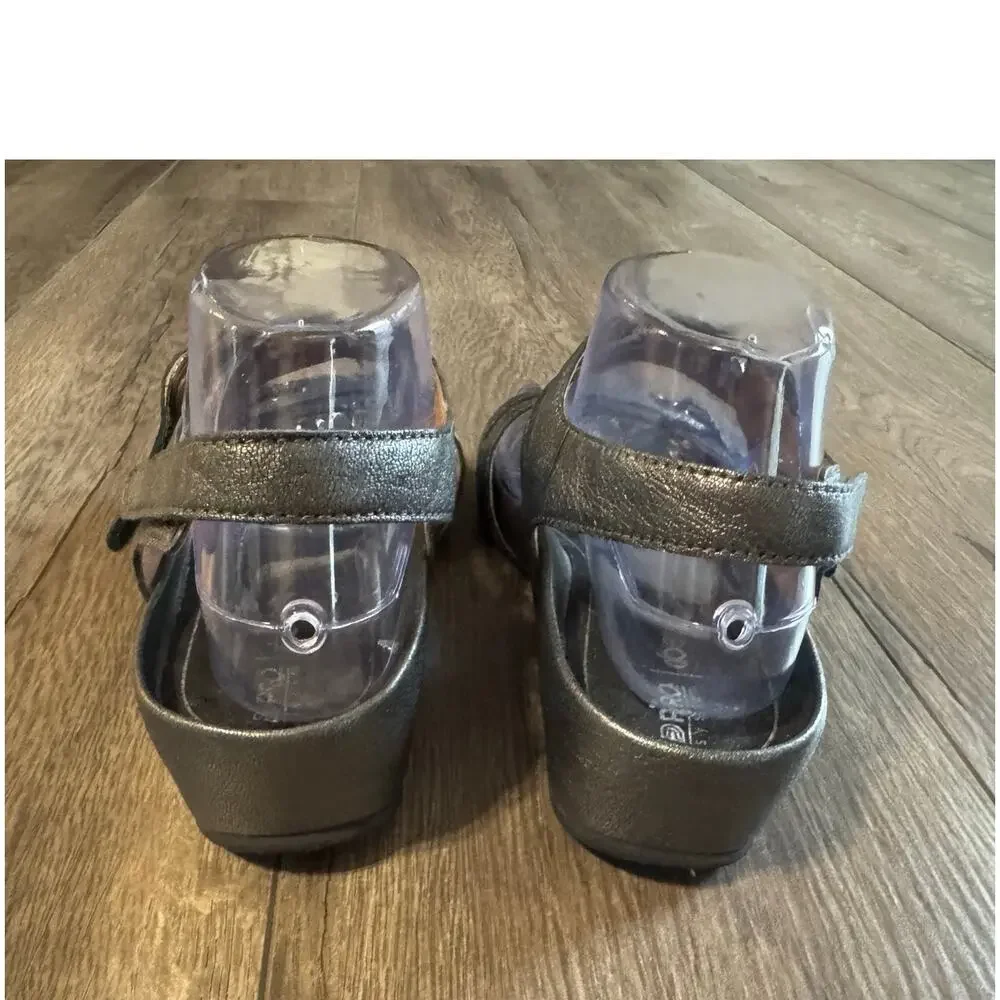 Abeo Greta Comfort Wedge Leather Sandals Gray Silver‎ Pewter Size 8